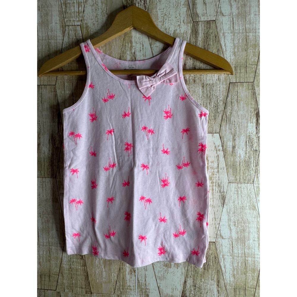 OshKosh B'gosh‎ Girls Tank Top Palm Tree Print Pink Bow Size 7